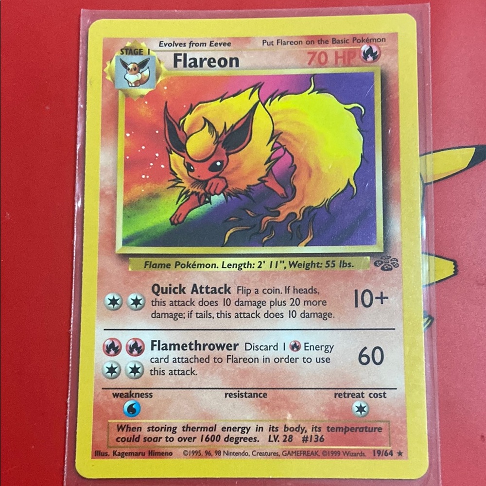 Flareon 19/64 Jungle Unlimited Non Holo Rare WotC Vintage Pokemon TCG Card